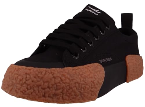 Gomma Superga Scarpe da Donna con Lacci - Nero - Tessile, Black Gum, 39 EU, Black Gum, 39 EU