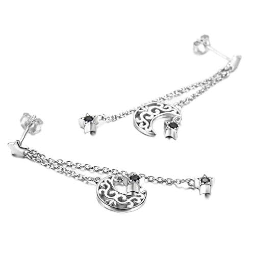 Boucles d'oreilles pendantes lune et étoile YXWYXWA pour femme, bijoux noirs élégants