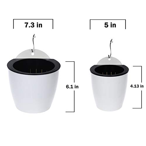Deelf Outlet 6 Packs 5" Plastic Self Watering Pots Wall Hanging Planters Wall Mounted Wicking Flower Pots For Indoor And Outdoor African Violet, Ocean Spider Plant, Orchid, White #TOP6