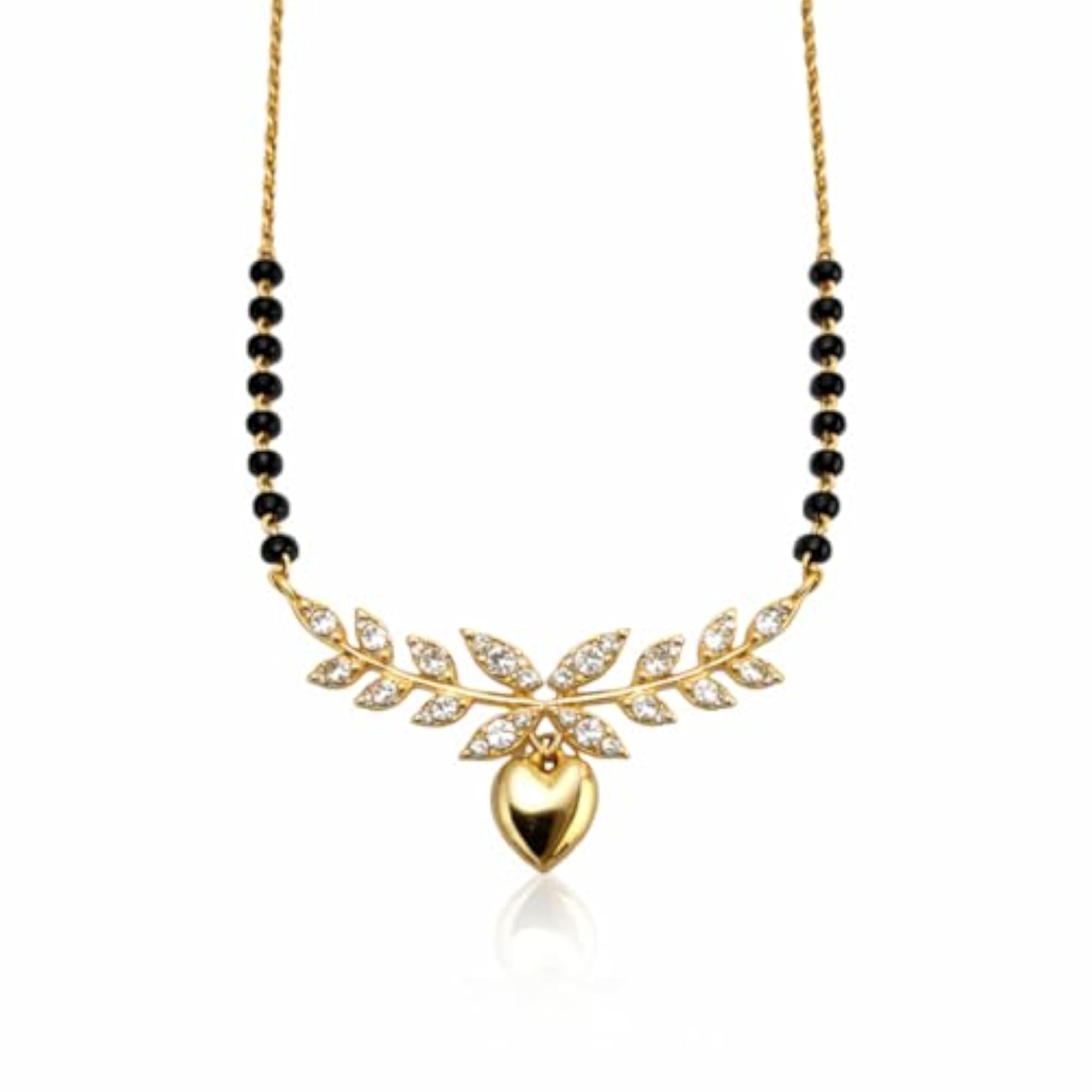 Women's Celestial Modern Black Beads Mangalsutra with CZ Leaf Pendant