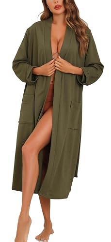 Vlazom Albornoz de Baño para Mujer en Tejido Waffle, Suave y Absorbente, Ligero para Spa y Relax(XL,Verde brazo)