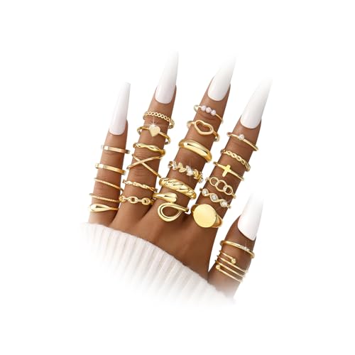 FAXHION 24-60 Pcs Gold Stackable Rings for Women, Knuckle Rings Chunky Gold Ring Set Dainty Stacking...