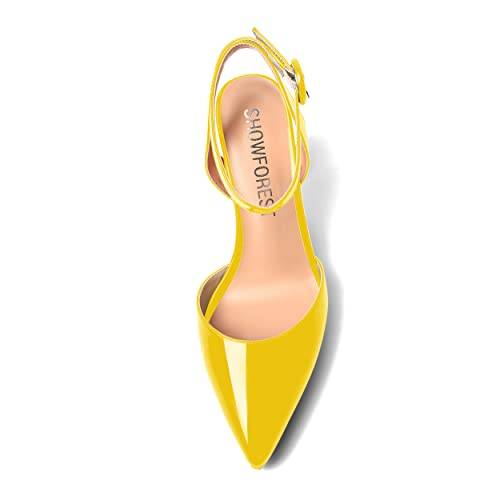 SHOWFOREST Womens Ankle Strap Sexy Pointed Toe Patent Buckle Evening Spool High Heel Pumps Shoes 4 Inch3