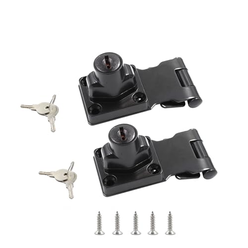 PDETVEO 2PCS Keyed Hasp Lock, 2.5'' Zinc Alloy Hasp Latches, Black Twist Knob Keyed Locking Hasp for Cabinet Small Door