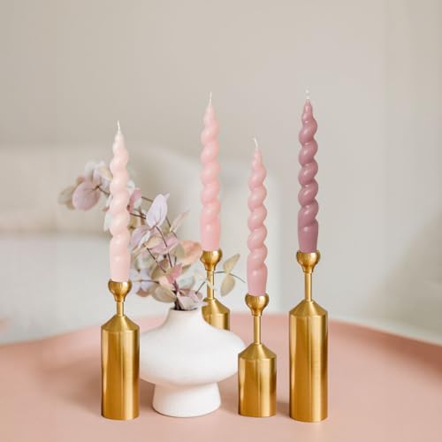 Image of Short Spiral Candles Gradient Pink Taper Candles 7.5 Inch Smokeless Twisted Candlesticks Unscented Handmade Candle Sticks 4 PCS for Romantic Dinner Wedding Holiday Decoration