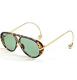 Cesunies Gafas de sol de aviador de gran tamaño para mujeres y hombres, retro, grandes, redondas, vintage, CS012, Verde (Tortoise Frame/Green Lens), Large
