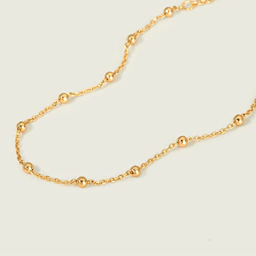 MEVECCO Gold Beaded Bracelets,18K Gold Plated Handmade Cute Satellite Diamond Cut Oval and Round Beads Rope Chain Dainty Bracelet for Women 6