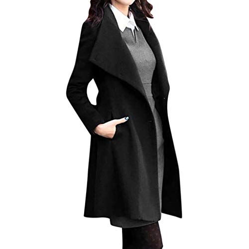 Manteau en laine pour femme long noir veste chaude d'hiver élégante taille 3XL