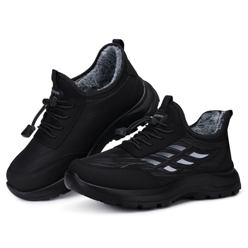 SHIBEVER Womens Winter Boots Snow: Black Waterproof Slip On Fur Boots Women - Walking Comfortable Outdoor Snow Ankle Booties Size 6