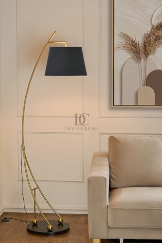 Image of Deco Crush Modern sculptural LED Floor Lamp Standing Brass Plating Antique Finish Gold 5.5ft Height with Matte Black Lampshade (Pack of 1)