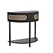 Stead Rattan Half Moon Shaped Small Entry Table, Console Desk with Storage for Narrow Spaces, Modern Home Decor, Cane Console Table, Solid Wood Entryway Desk with Two Doors & Brass Knobs (Black Oak)