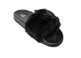 Kali Footwear Women's Flip Flop Faux Fur Soft Slide Flat Slipper Limit (Black, 10)