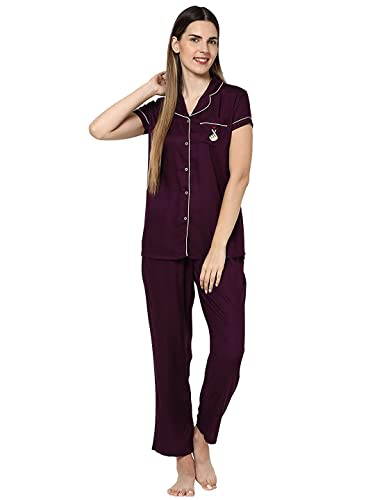 Image of Evolove Women's Polyester Half Sleeves Collared Night Suit Set /Top Pyjama Set Super Soft Comfortable (Nightsuit-Collar-HS-2)