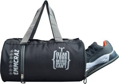 EmmcrazMen & Women Black Sports Duffel with Shoe Compartment & Detachable Belt (Kit Bag)