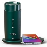 LEGARDLILIU Temperature Control Heated Coffee Mug Smart Self Heating Travel Mug 12 Oz App Controlled Warmer Mug 4-10 Hour LED Display Keep Coffee Hot Fast Wireless Charger Base Jade Green