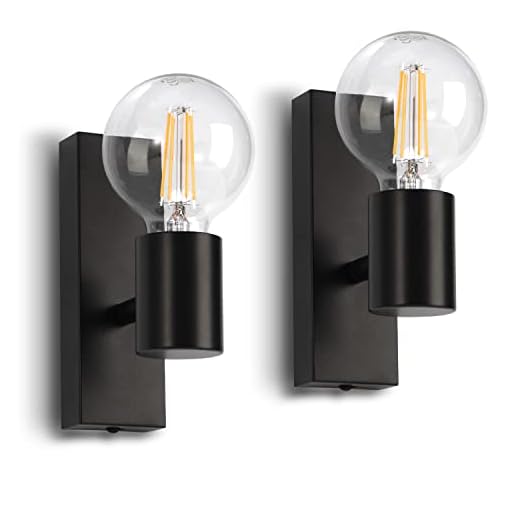 Leselux Vägglampa Vintage, E27 Glödlampssockel, Roterbar Verandalampa Matt Svart Retrodekoration, Väggspotlight Inomhus för Restaurang Pub Bar Vardagsrum Hall, Glödlampa ingår ej, Max. 25W, 2 Pack