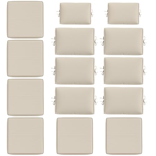 14 Pcs Outdoor Cushion Slipcovers All-Weather Patio Cushion Covers, Replacement Waterproof with Zipper for Patio Furniture, Sectional Couch 3 Sizes, Covers Only