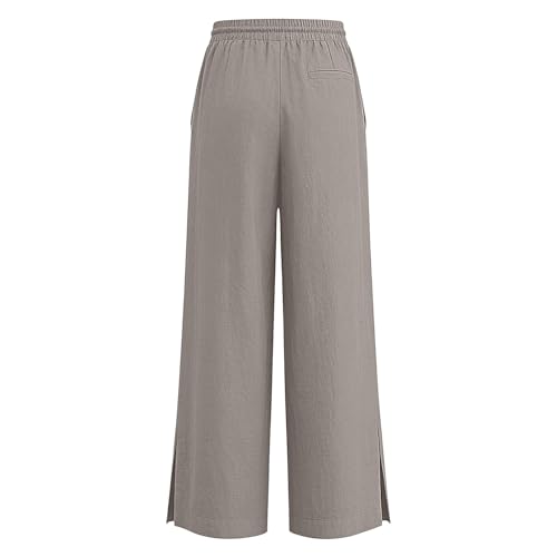 Image of Girls Linen Pants Wide Leg School Uniform Pants Cozy Elastic Waist Summer Casual Beach Lounge Trousers with Pockets