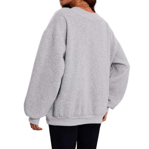 FULILYEO Womens V Neck Oversized Sweatshirts Long Sleeve Pullover Fleece - image 5