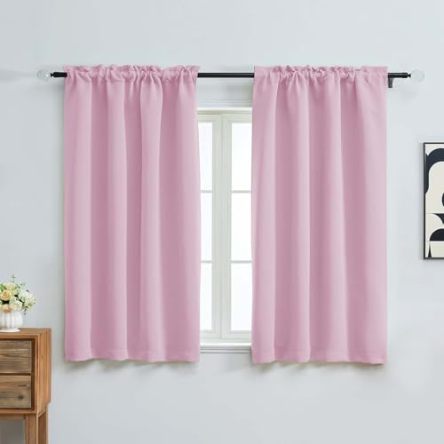 Image of Pink Short Blackout Curtains for Girls Room 54 Inches Long 2 Panels, Modern Window Treatment Solid Thermal Insulated Curtains for Living Room, Rod Pocket Blackout Drapes, 2x40Wx54L Inches