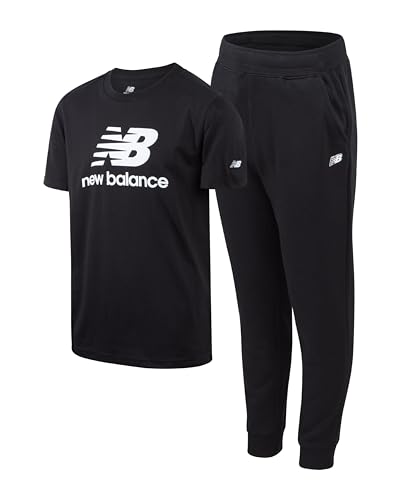 New Balance Boys Joggers Set - 2 Piece Short Sleeve Graphic Tee and Fleece Joggers for Boys - Athletic Pants Set (Sizes 8-20)