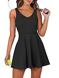 Caracilia Women Tennis Active Sporty Tank Dress with Shorts Workout Exercise Athletic Romper Mini Dresses Summer Golf Outfits Black