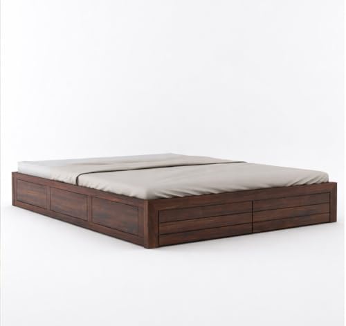 Image of Amazon Brand - Solimo Solid Sheesham Wood Queen Size Bed with Box Storage | Wooden Double Bed Cot Without Headboard | Storage Bed Frame for Bedroom Furniture (Walnut Finish)