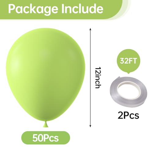 Image of KALOR 12 Inch Lime Green Balloons, 50 Pcs Latex Helium Balloons for Kid's Birthday Party, Baby Shower, Wedding, Graduate Party Decorations