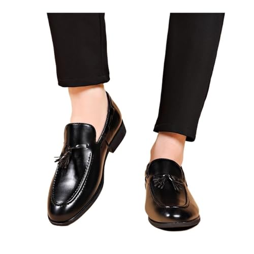 Summer Leather Shoes Large Size Business Casual Shoes Wedding Lace-up Men's Shoes Oxfords(Black,10)4