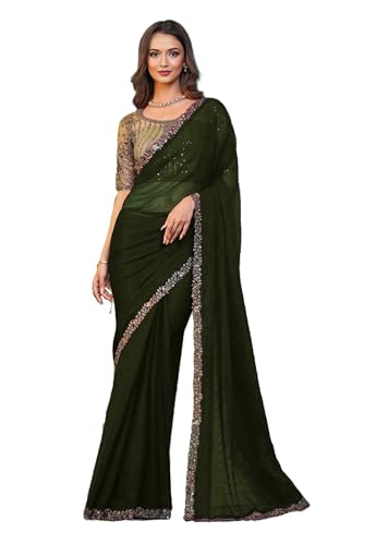 Image of Women's Bollywood Heavy Sequins Embroidery Work Georgette Saree with Unstitched Blouse