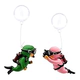 YANGWEN 2 Pièces Décorations d'Aquarium Flottantes, Figurines de Plongeur Créatives pour Aquarium avec Balles et Fil, Accessoires de Paysage Aquatique Flottants pour Réservoir à Poissons, Piscine
