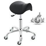 E-Motie Saddle Stool, Ergonomic Saddle Chair with Wheels 450 LBS, Adjustable Height Swivel Salon Stool, Rolling Stool for Home Office Tattoo Massage Clinic Lab Beauty (Black)
