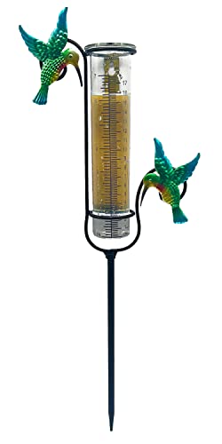 SOBLUING Kolibri-Regenmesser, Glas-Regenmesser für den Außenbereich, große Kapazität, Regenmesser, leicht zu lesen, Kolibri-Gartenkunst, dekorativ für den Außenbereich, Hof, Hof, Rasen (blau) Cover
