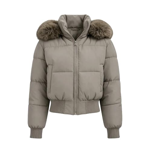 Cropped Puffer Jackets for Women Winter Warm Down Coats with Faux Fur Hood - image 7