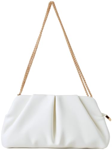 ChrisWish Women's Dressy Evening Bag Ruched PU Leather Clutch Purse with Detachable Metal Chain, Crossbody Shoulder Bag for Party Wedding(White) — view 3