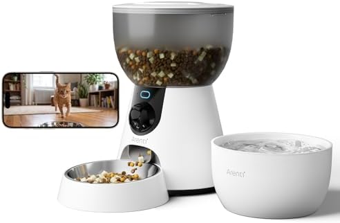 ARENTI Comedero y Bebedero Gatos con Cámara, 3MP Cámara de Vigilancia con 4.5L Alimentador Perro y 3L Bebedero, Camara para Mascotas con Visión Nocturna, Detección de Mascotas, WiFi 2.4/5 GHz