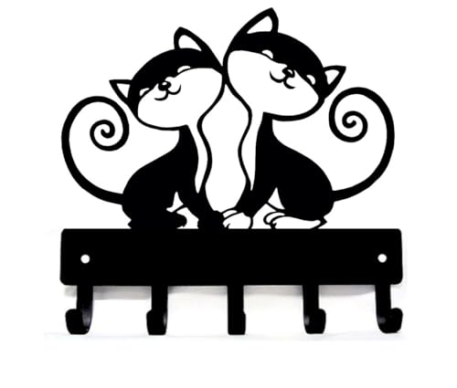 Porte-clés mural double chats en métal noir de 15,2 cm