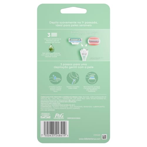 Gillette Venus Pele Sensível Aparelho de Depilar Recarregável com Aloe Vera, 1ud