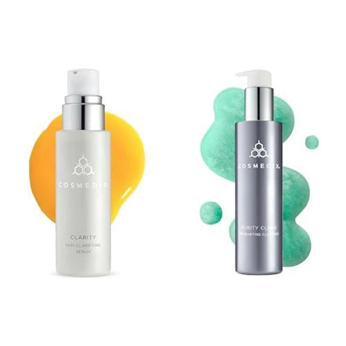 COSMEDIX Clarity Skin-Clarifying Face Serum & Purity Clean Exfoliating Facial Cleanser - Skincare Bundle