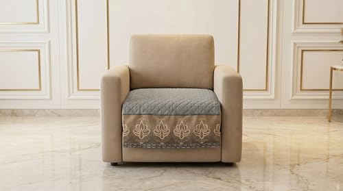 Image of Velvet Quilted Sofa Cover Mat Seat & Back, 1 Seater, L23in H32in, Gray Color,Anti Skid Backing, 6in Hanging Strap Design, Washable Soft, Anti Slip, Separate M, Style -Gray-S1