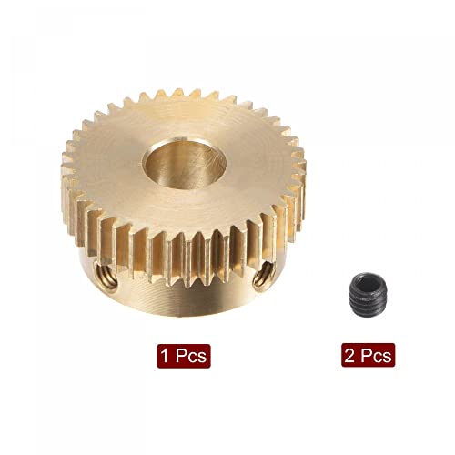 Image of uxcell Pinion Gear Set, Brass Motor Rack Straight Spur Gear with Step, 0.5 Mod 40T 6mm Bore 21mm Outer Dia, M3 Set Screws Included