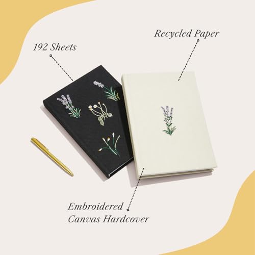 Image of Punch Studio Kelly Green Delicate Floral Black Embroidered Hardcover Fabric Journal with 192 Pages, 6 inch x 8.5 inch (43975)