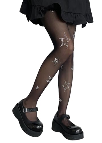 Image of Erinaco Women's Flower Pattern Sheer Footed Pantyhose Control Top Tights Stockings with Reinforced Toes