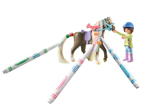 PLAYMOBIL Horses of Waterfall 71640 Kreativset mit Pferd und Stiften, inklusive Einer Figur, einem Pferd und DREI Crayola Stiften… – Ansicht 6