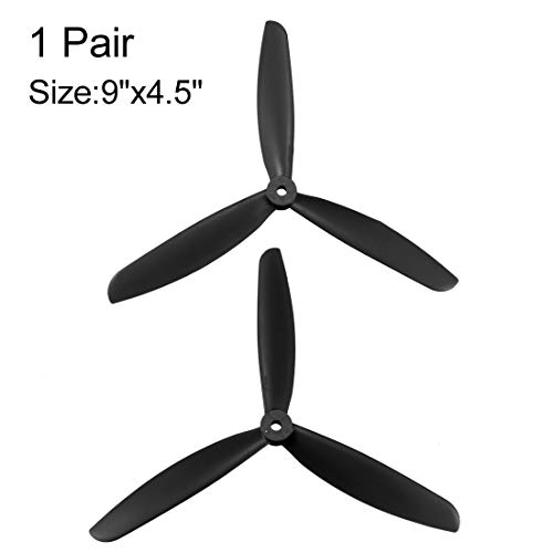 uxcell RC Propellers CW CCW 9045 9x4.5 Inch 3-Vane Multi-Rotor for Aircraft Toy, Nylon Black 1 Pair with Adapter Rings