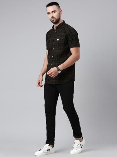 Image of Majestic Man Men Cotton Checkered Half Sleeve Slim Fit Casual Shirt