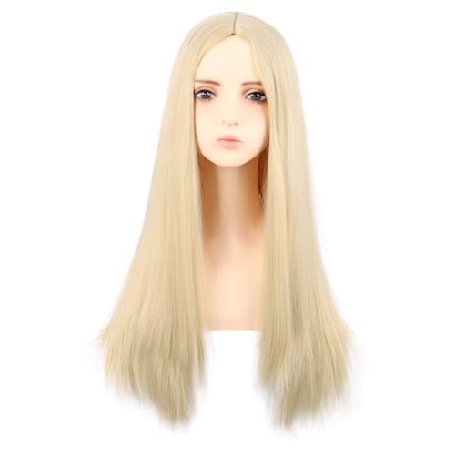 MapofBeauty 28 Inch/70 cm Side Bangs Long Straight Fashion Wig Mixed Blonde