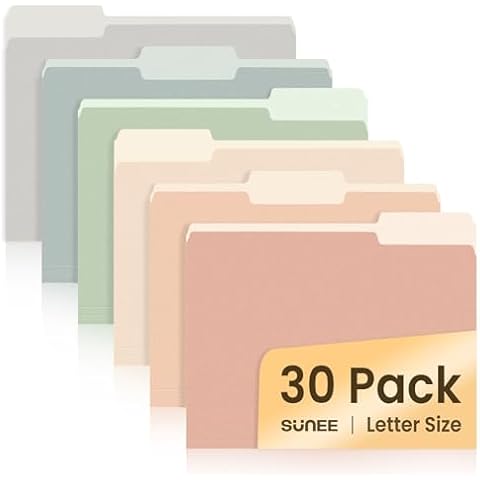 SUNEE File Folders, 30 Pack Manilla Folders 8.5 x 11, Colored File Folders Home Office School Supplies for Documents Files Paper,6 Pastel Colors Cover