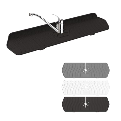 Image of Faucet Guard - 90 Foldable Drain Mat for Kitchen & Bathroom with 2 Drain Ports (Black, 17.7 inch*5.66 inch)