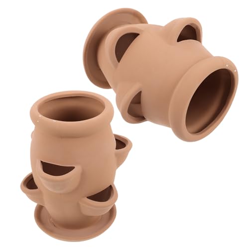 TOYANDONA Maceta de Terracota para Suculentas y Fresas Torre de Jardineras de 6 Compartimentos Diseño Ligero y Ventilado Adecuado para Interior Jardín y Decoración 2 Unidades 19 X 15